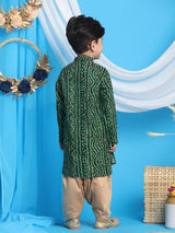Boys Green Festive Printed Full Sleeves Kurta with Patiala
