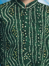 Boys Green Festive Printed Full Sleeves Kurta with Patiala