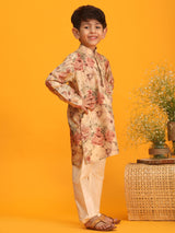 Boys Brown Muslin Vibrant Floral Kurta with Pyjama set