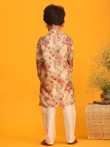 Boys Brown Muslin Vibrant Floral Kurta with Pyjama set
