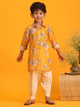 Boys Yellow Muslin Vibrant Floral Kurta with Patiala Set
