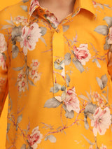 Boys Yellow Muslin Vibrant Floral Kurta with Patiala Set