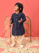 Boys Navy Festive Printed Full Sleeves Kurta with Salwar