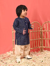 Boys Navy Festive Printed Full Sleeves Kurta with Salwar