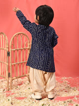 Boys Navy Festive Printed Full Sleeves Kurta with Salwar