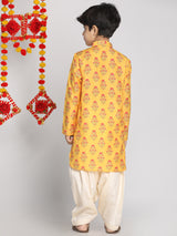 Boys Yellow Festive Printed Full Sleeves Kurta with Patiala