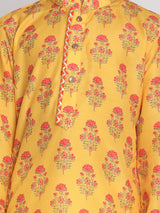 Boys Yellow Festive Printed Full Sleeves Kurta with Patiala