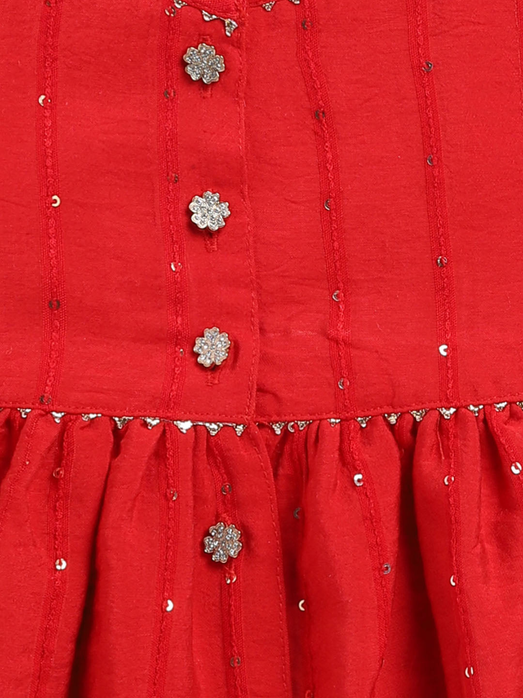 Girls Red Festive Solid Sleeveless Kurta with Pyjama