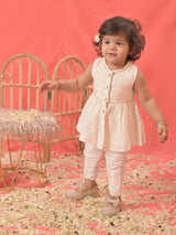 Girls White Festive Solid Sleeveless Kurta with Pyjama