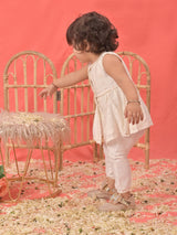 Girls White Festive Solid Sleeveless Kurta with Pyjama