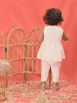 Girls White Festive Solid Sleeveless Kurta with Pyjama