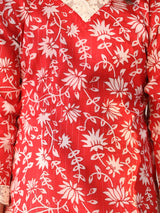 Girls Red Festive Printed Three Quarter Sleeves Kurta with Leggings