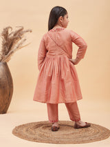 Girls Pink Viscose Anarkali Kurta Set with Complimentary Polti Bag