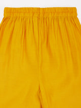Girls Yellow Silk Blend Solid Lace Detailing Kurta Pyjama And Dupatta Set