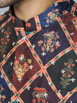 Men's Purple Muslin Sequinned Patola Printed Navratri Special Nehru Jacket