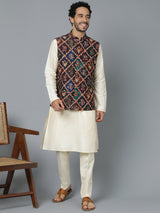 Men's Purple Muslin Sequinned Patola Printed Navratri Special Nehru Jacket