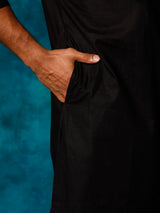 Men's Black Solid Cotton Blend Regular Kurta with Pant Style Pyjama Set