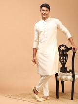 Men's Cream Solid Viscose Regular Kurta with Pant Style Pyjama Set