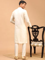 Men's Cream Solid Viscose Regular Kurta with Pant Style Pyjama Set