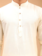 Men's Cream Solid Viscose Regular Kurta with Pant Style Pyjama Set