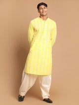 Men's Yellow Cotton Chikankari Kurta with Patiala Set