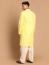 Men's Yellow Cotton Chikankari Kurta with Patiala Set