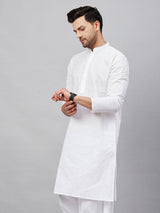 Men's White Festive Solid Full Sleeves Kurta