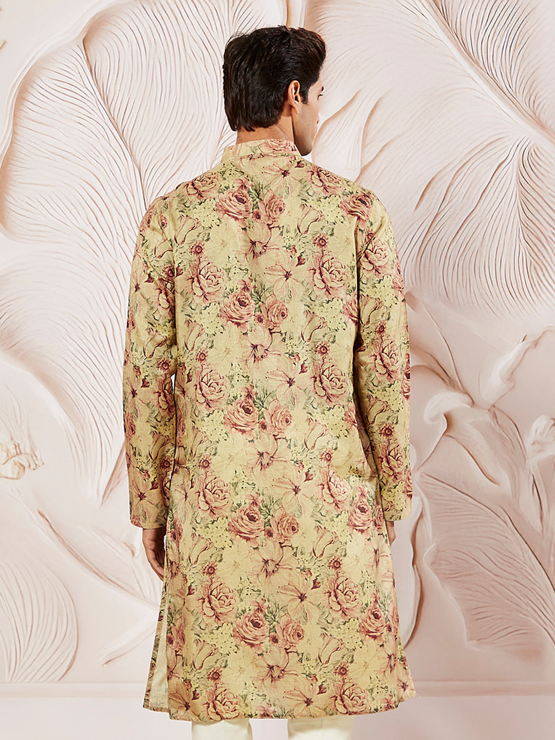 Men's Beige Festive Printed Full Sleeves Kurta
