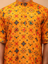 Men's Orange Festive Printed Full Sleeves Kurta