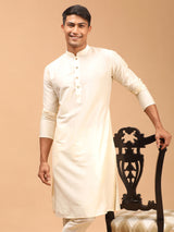 Men's White Festive Solid Full Sleeves Kurta