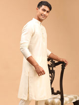 Men's White Festive Solid Full Sleeves Kurta