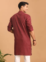 Men's Red Festive Striped Full Sleeves Kurta