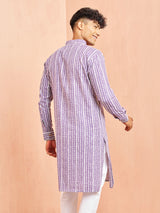 Men's Purple Festive Striped Full Sleeves Kurta