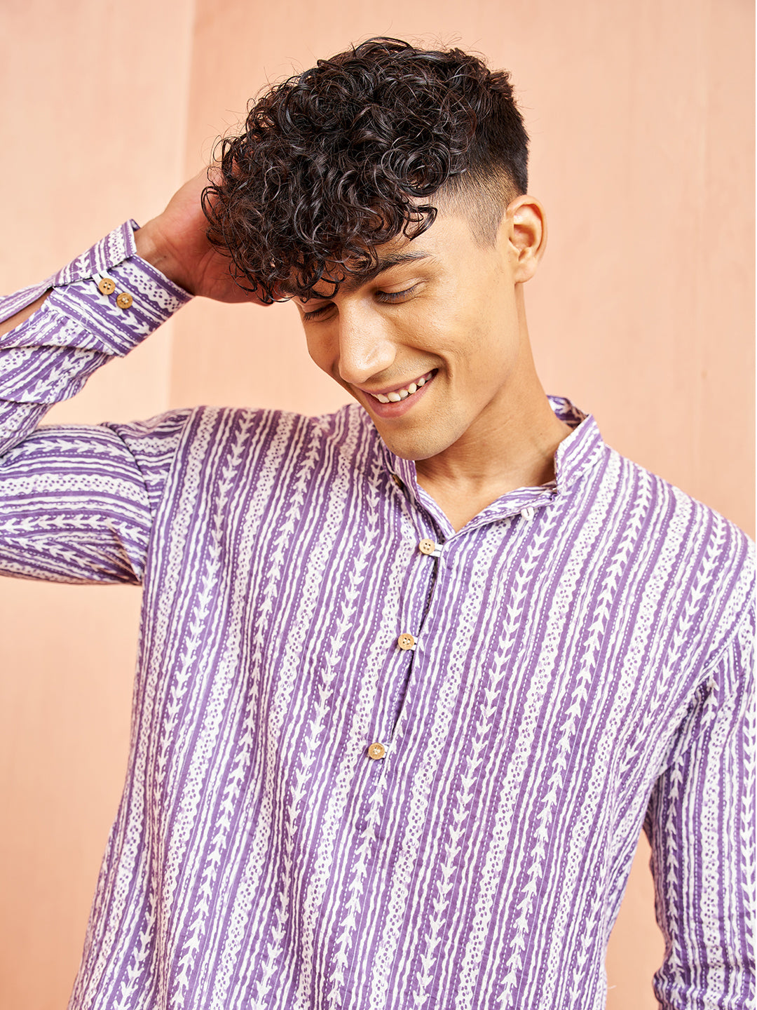 Men's Purple Festive Striped Full Sleeves Kurta