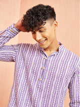 Men's Purple Festive Striped Full Sleeves Kurta