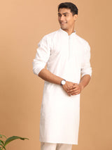 Men's White Festive Striped Full Sleeves Kurta