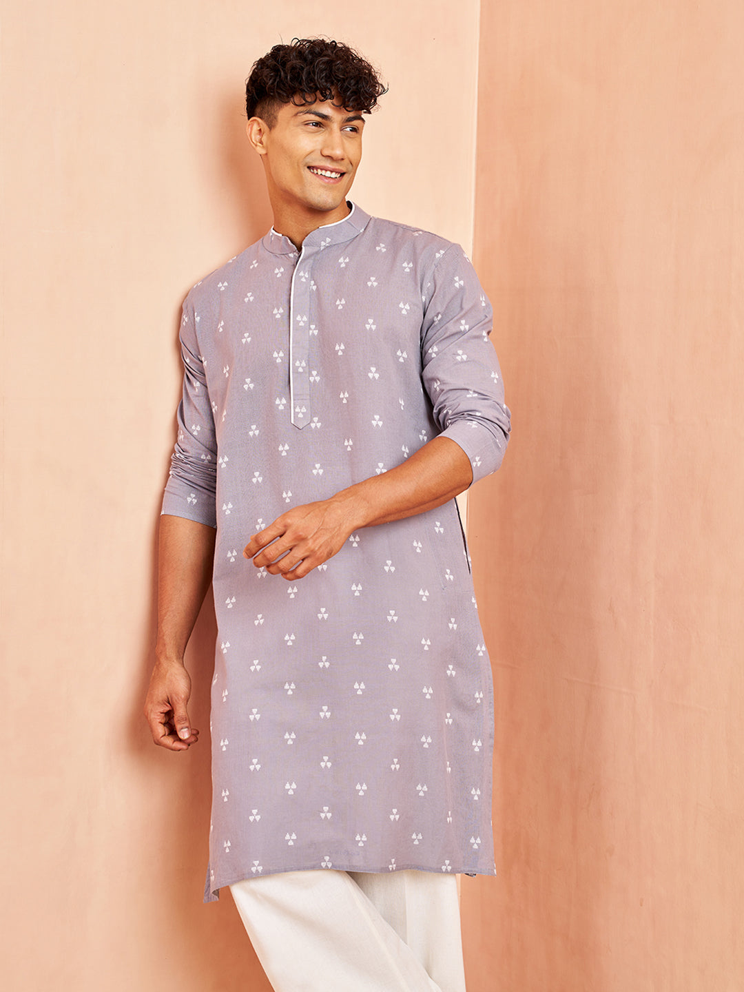 Men's Gray Festive Solid Full Sleeves Kurta
