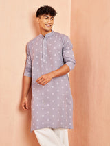Men's Gray Festive Solid Full Sleeves Kurta