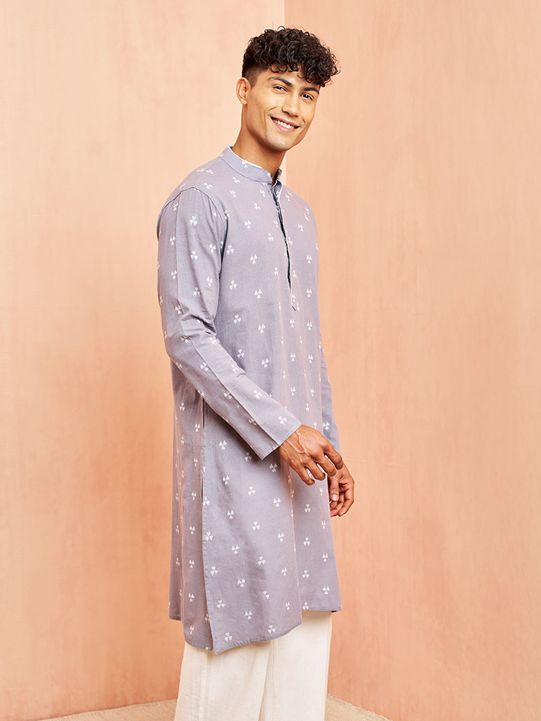 Men's Gray Festive Solid Full Sleeves Kurta