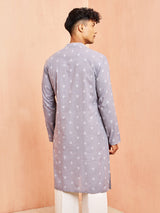Men's Gray Festive Solid Full Sleeves Kurta