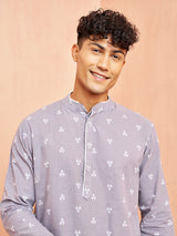 Men's Gray Festive Solid Full Sleeves Kurta