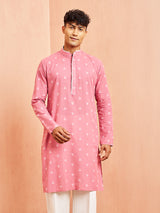 Men's Pink Festive Solid Full Sleeves Kurta