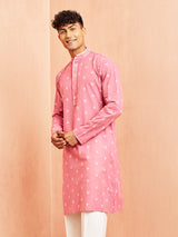 Men's Pink Festive Solid Full Sleeves Kurta