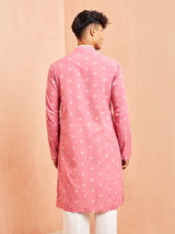 Men's Pink Festive Solid Full Sleeves Kurta