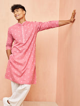 Men's Pink Festive Solid Full Sleeves Kurta