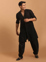 Men's Black Festive Printed Full Sleeves Kurta Set