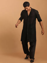 Men's Black Festive Printed Full Sleeves Kurta Set