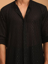 Men's Black Festive Printed Full Sleeves Kurta Set