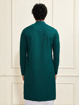 Men's Green Rayon Shifli Embroidered Kurta