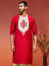 Men's Red Festive Printed Full Sleeves Kurta